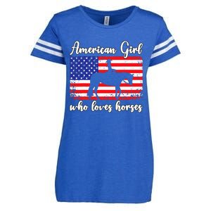 Proud American Usa Flag Who Loves Horses. Enza Ladies Jersey Football T-Shirt