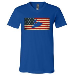 Patriotic American Usa Flag Jet Skiing Jet Ski Lover Gift V-Neck T-Shirt