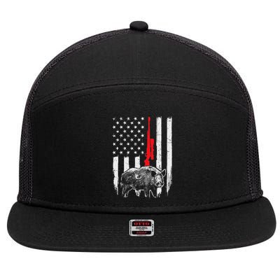 Patriotic American Usa Flag Boar Hunting Wild Hog Hunter 7 Panel Mesh Trucker Snapback Hat