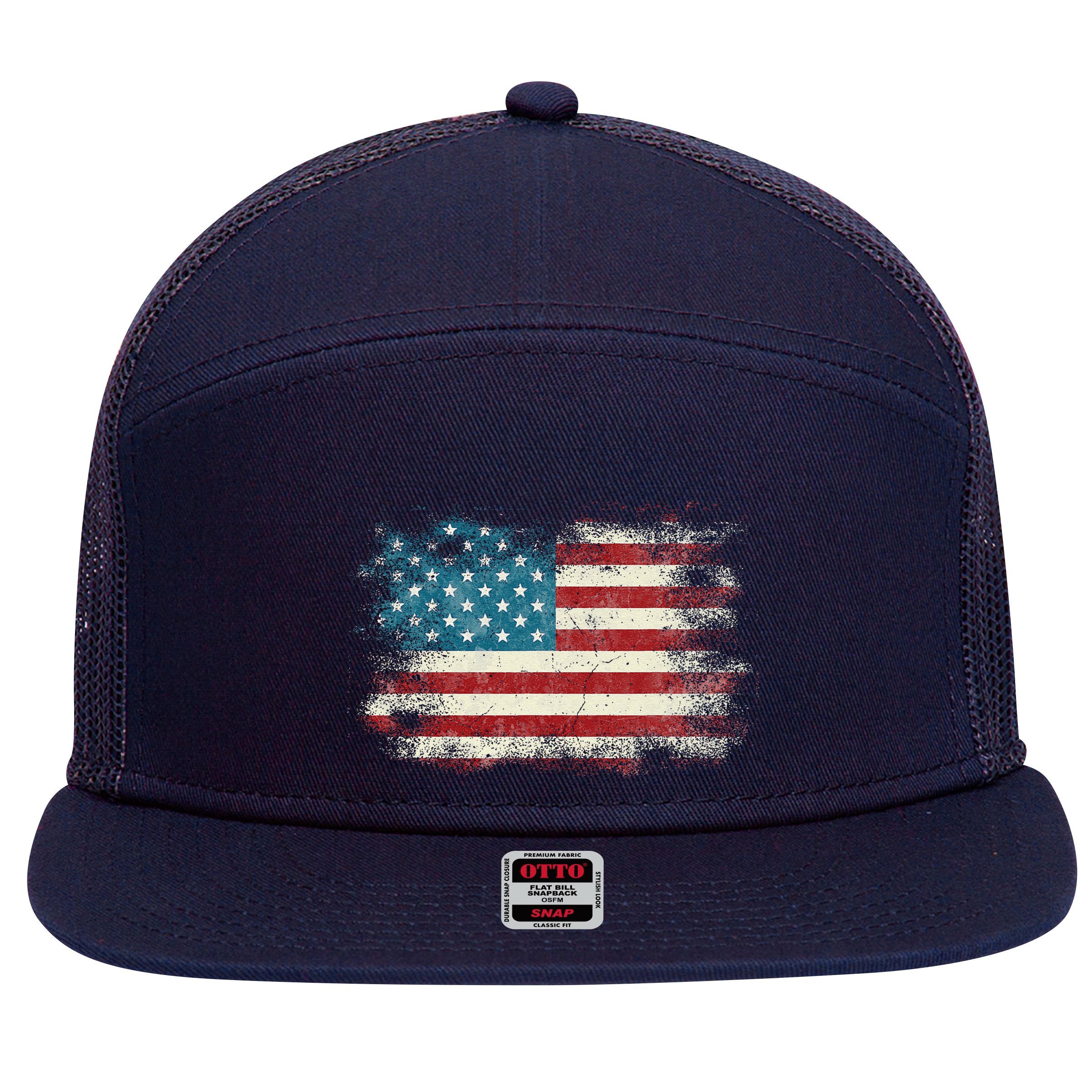 Patriotic American Usa Flag 7 Panel Mesh Trucker Snapback Hat