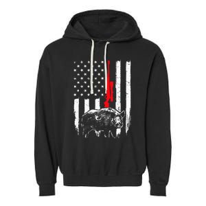 Patriotic American USA Flag Boar Hunting Wild Hog Hunter Garment-Dyed Fleece Hoodie