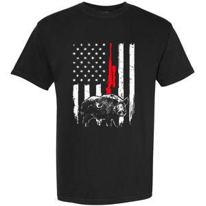 Patriotic American USA Flag Boar Hunting Wild Hog Hunter Garment-Dyed Heavyweight T-Shirt