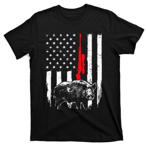 Patriotic American USA Flag Boar Hunting Wild Hog Hunter T-Shirt