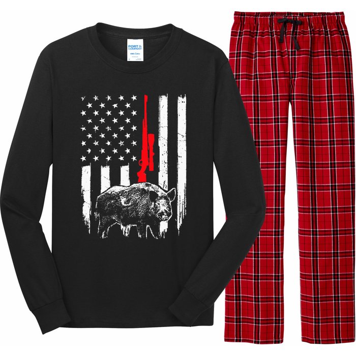 Patriotic American USA Flag Boar Hunting Wild Hog Hunter Long Sleeve Pajama Set