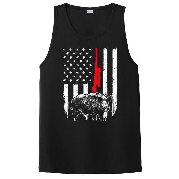 Patriotic American USA Flag Boar Hunting Wild Hog Hunter PosiCharge Competitor Tank