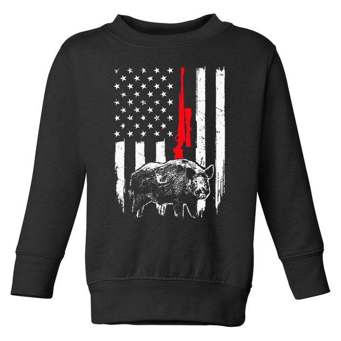 Patriotic American USA Flag Boar Hunting Wild Hog Hunter Toddler Sweatshirt