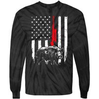 Patriotic American USA Flag Boar Hunting Wild Hog Hunter Tie-Dye Long Sleeve Shirt