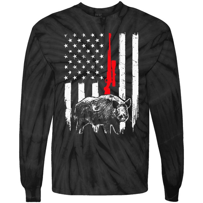 Patriotic American USA Flag Boar Hunting Wild Hog Hunter Tie-Dye Long Sleeve Shirt