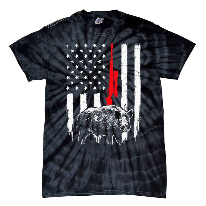 Patriotic American USA Flag Boar Hunting Wild Hog Hunter Tie-Dye T-Shirt