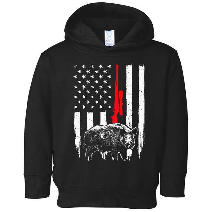 Patriotic American USA Flag Boar Hunting Wild Hog Hunter Toddler Hoodie