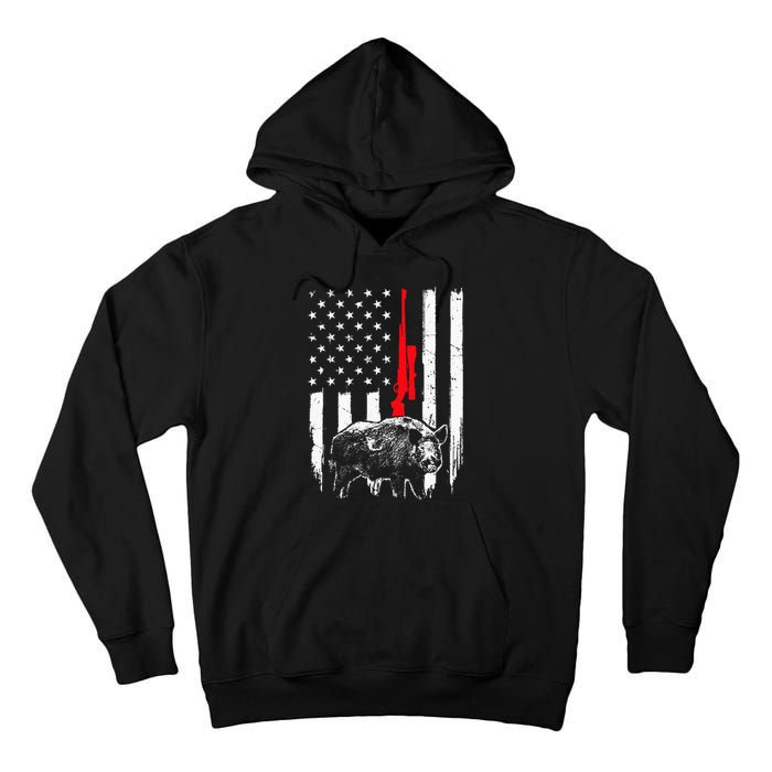 Patriotic American USA Flag Boar Hunting Wild Hog Hunter Tall Hoodie