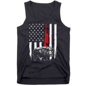 Patriotic American USA Flag Boar Hunting Wild Hog Hunter Tank Top