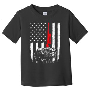 Patriotic American USA Flag Boar Hunting Wild Hog Hunter Toddler T-Shirt