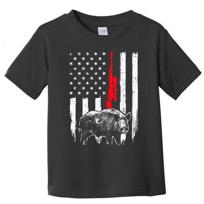 Patriotic American USA Flag Boar Hunting Wild Hog Hunter Toddler T-Shirt