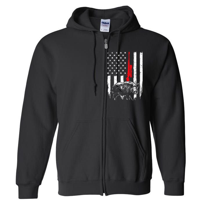 Patriotic American USA Flag Boar Hunting Wild Hog Hunter Full Zip Hoodie