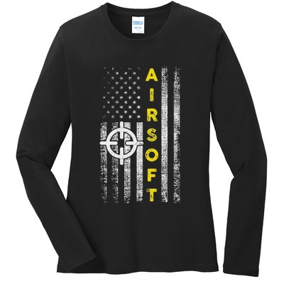 Patriotic Airsoft United States Flag Ladies Long Sleeve Shirt