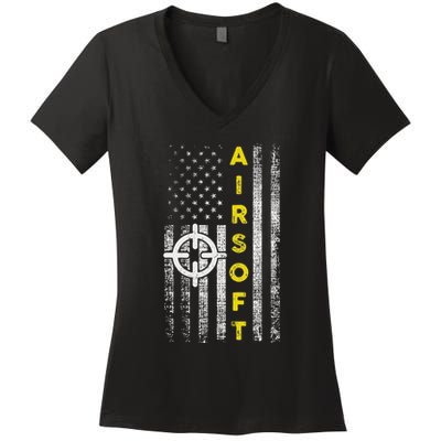 Patriotic Airsoft United States Flag Women's V-Neck T-Shirt