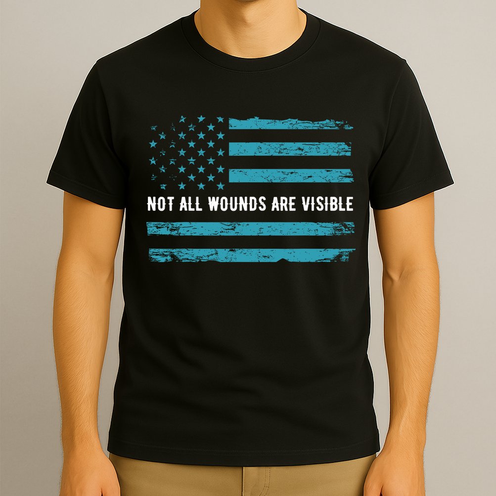 Ptsd Awareness Us Flag In Teal Color T Warrior Gift T-Shirt