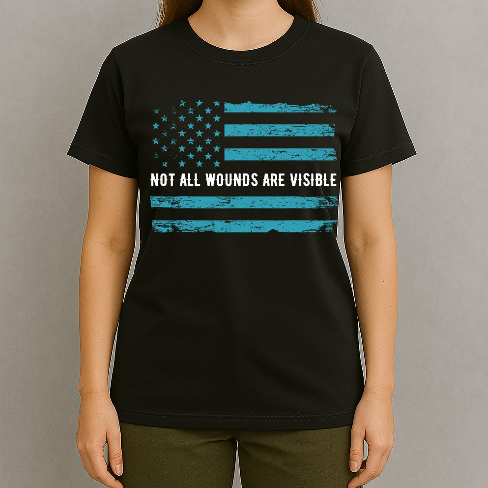 Ptsd Awareness Us Flag In Teal Color T Warrior Gift T-Shirt