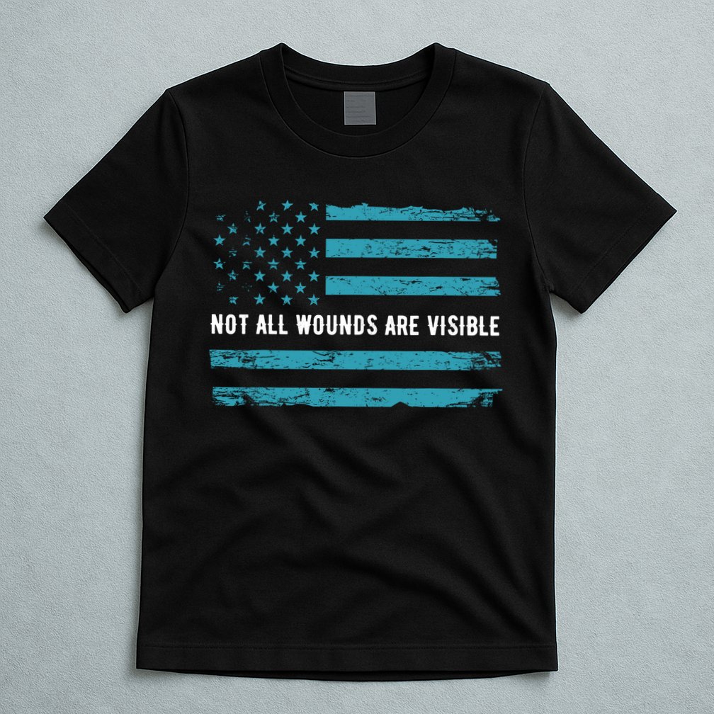 Ptsd Awareness Us Flag In Teal Color T Warrior Gift T-Shirt