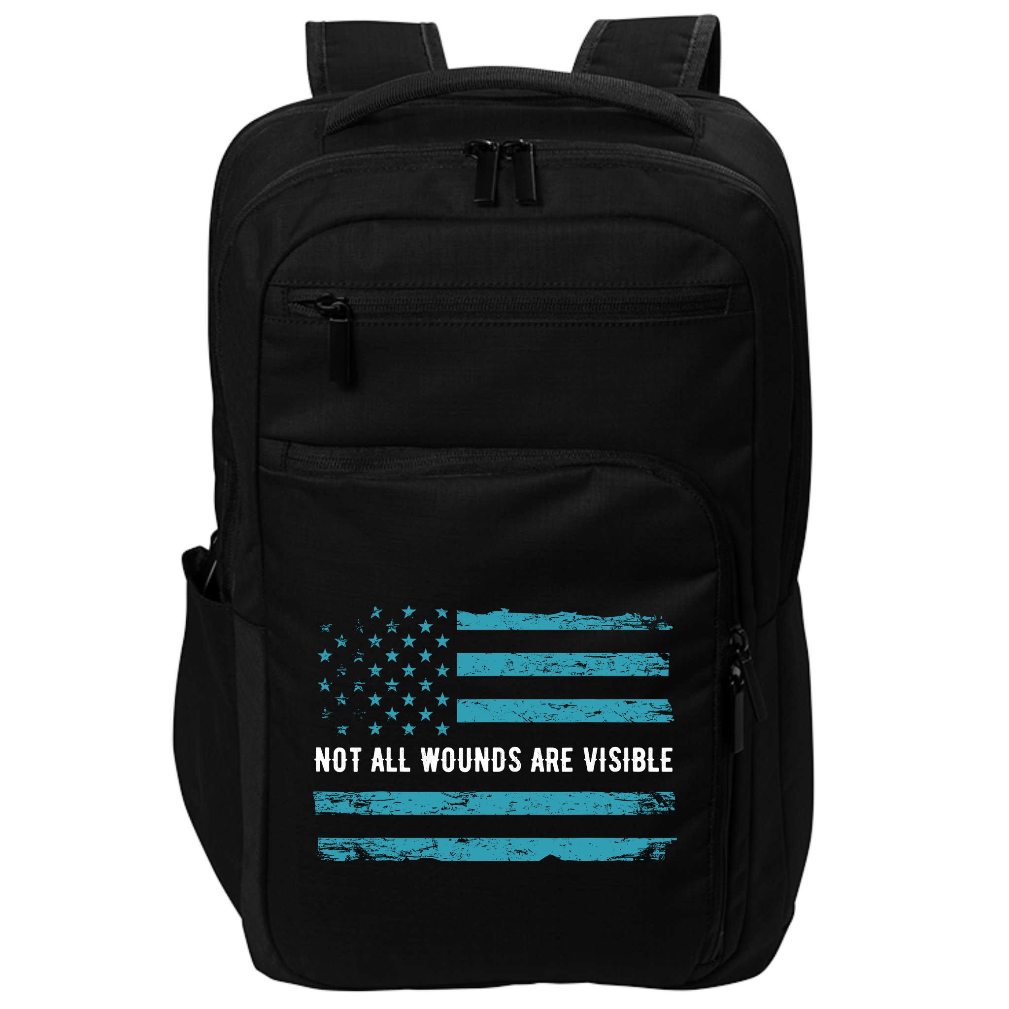 Ptsd Awareness Us Flag In Teal Color T Warrior Gift Impact Tech Backpack