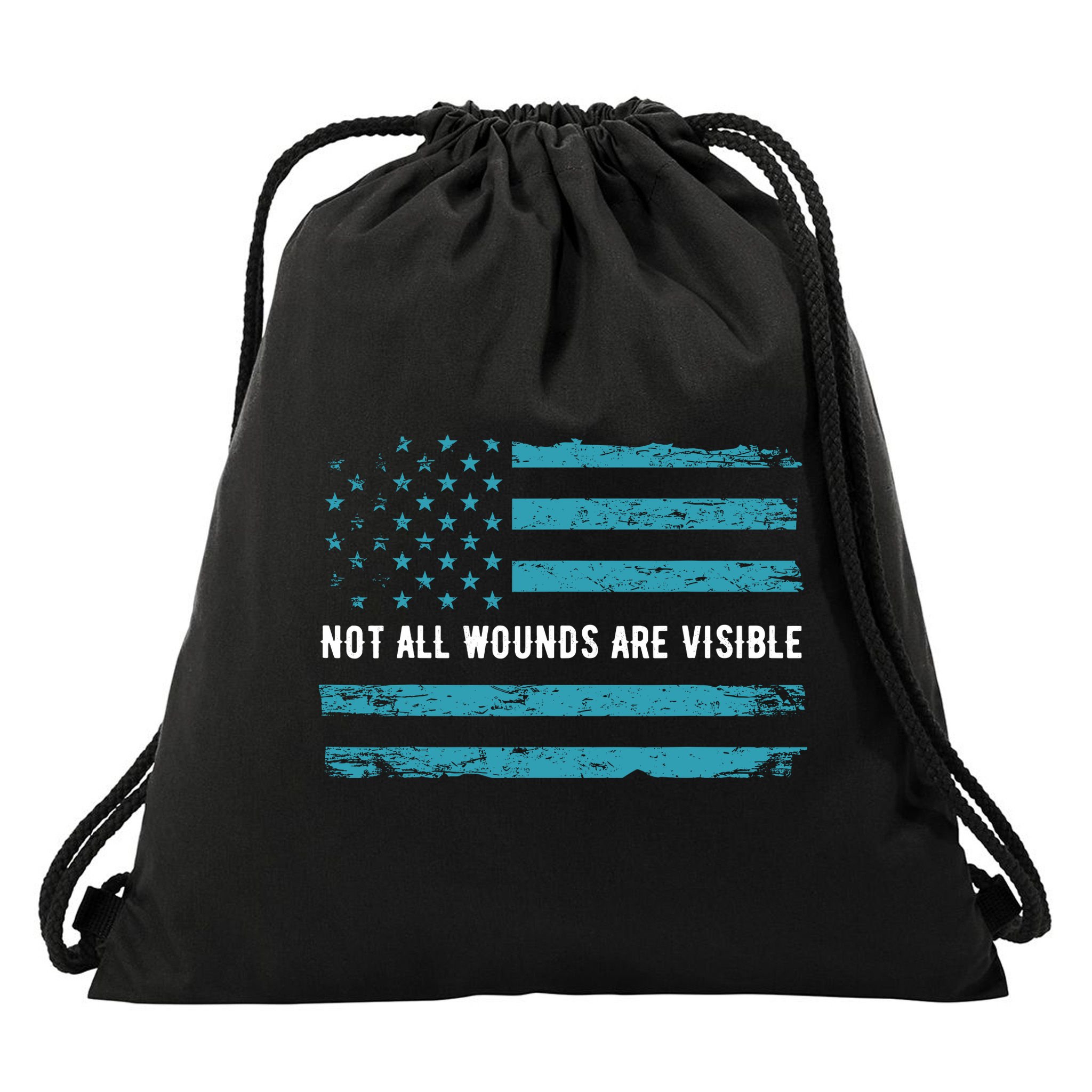 Ptsd Awareness Us Flag In Teal Color T Warrior Gift Drawstring Bag