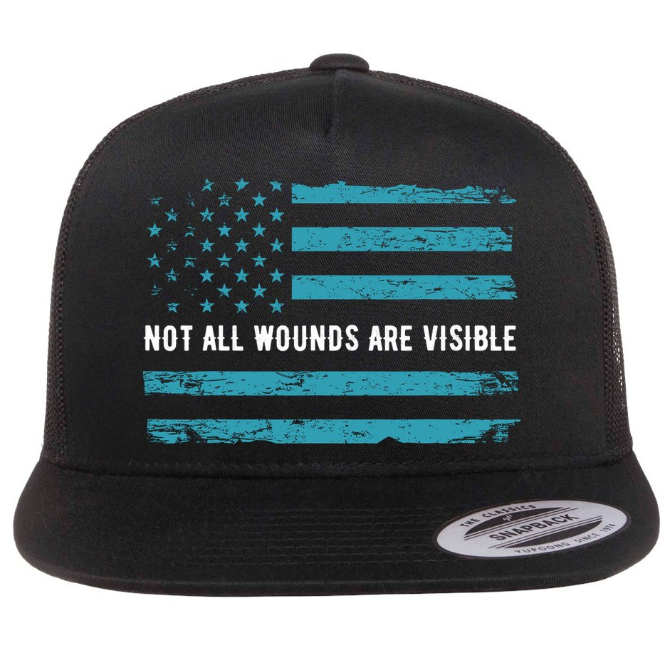 Ptsd Awareness Us Flag In Teal Color T Warrior Gift Flat Bill Trucker Hat