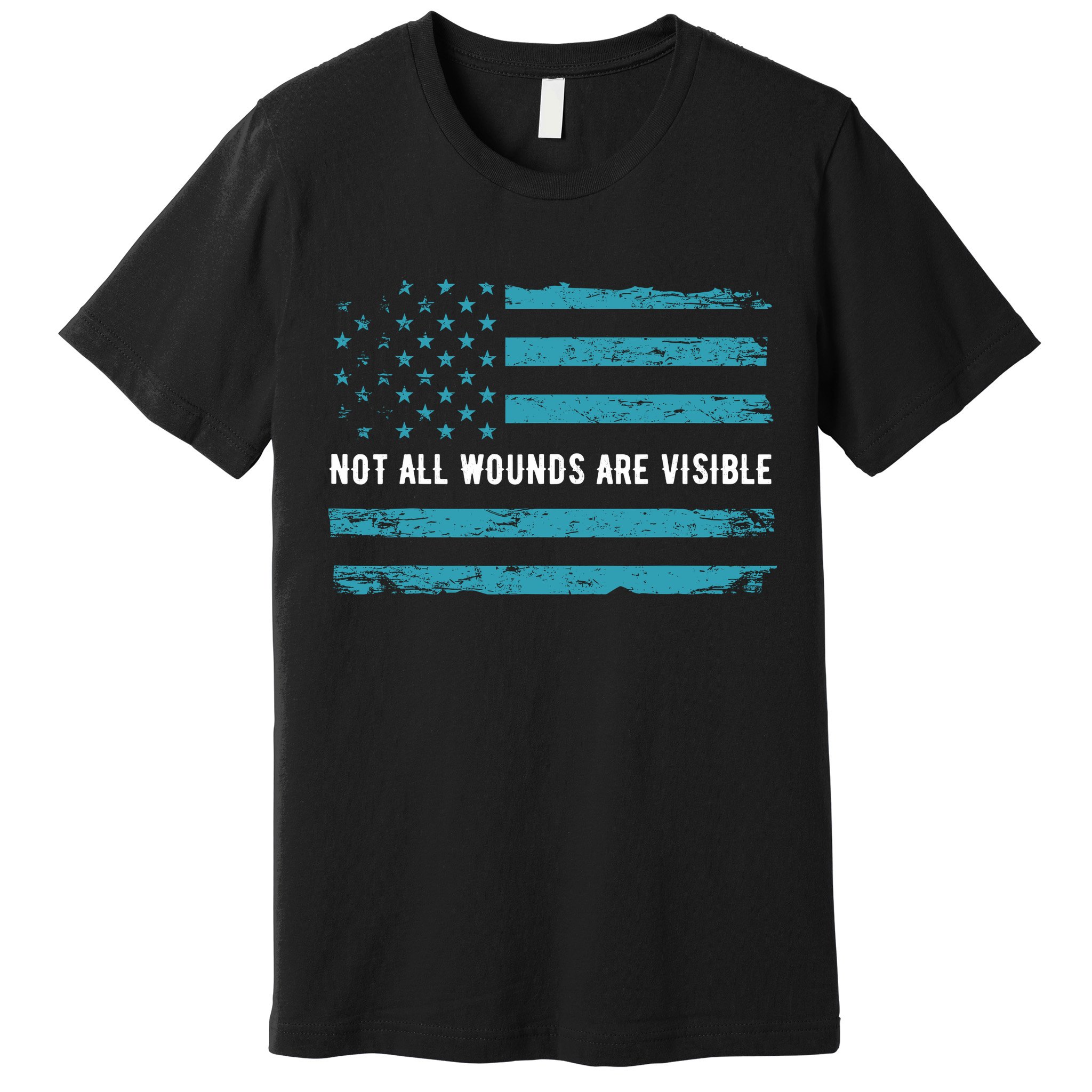 Ptsd Awareness Us Flag In Teal Color T Warrior Gift Premium T-Shirt