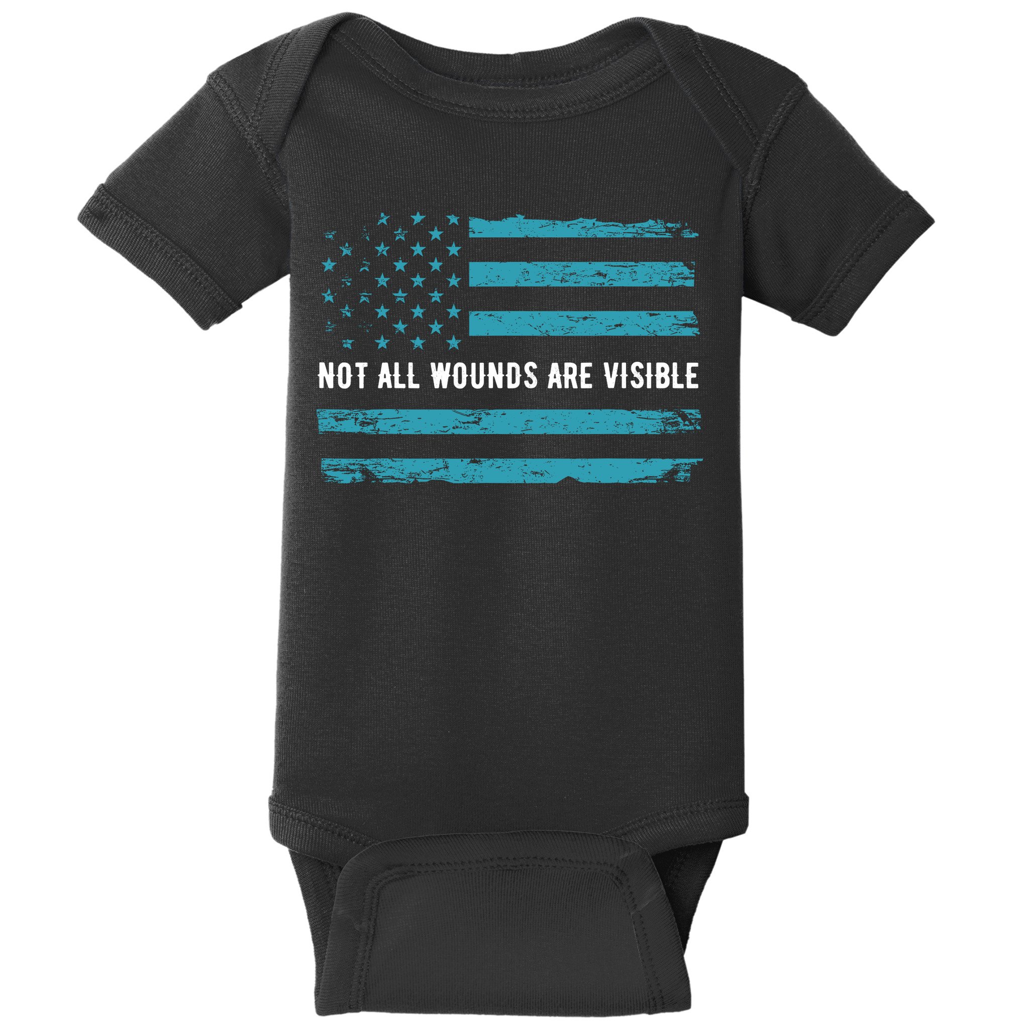 Ptsd Awareness Us Flag In Teal Color T Warrior Gift Baby Bodysuit