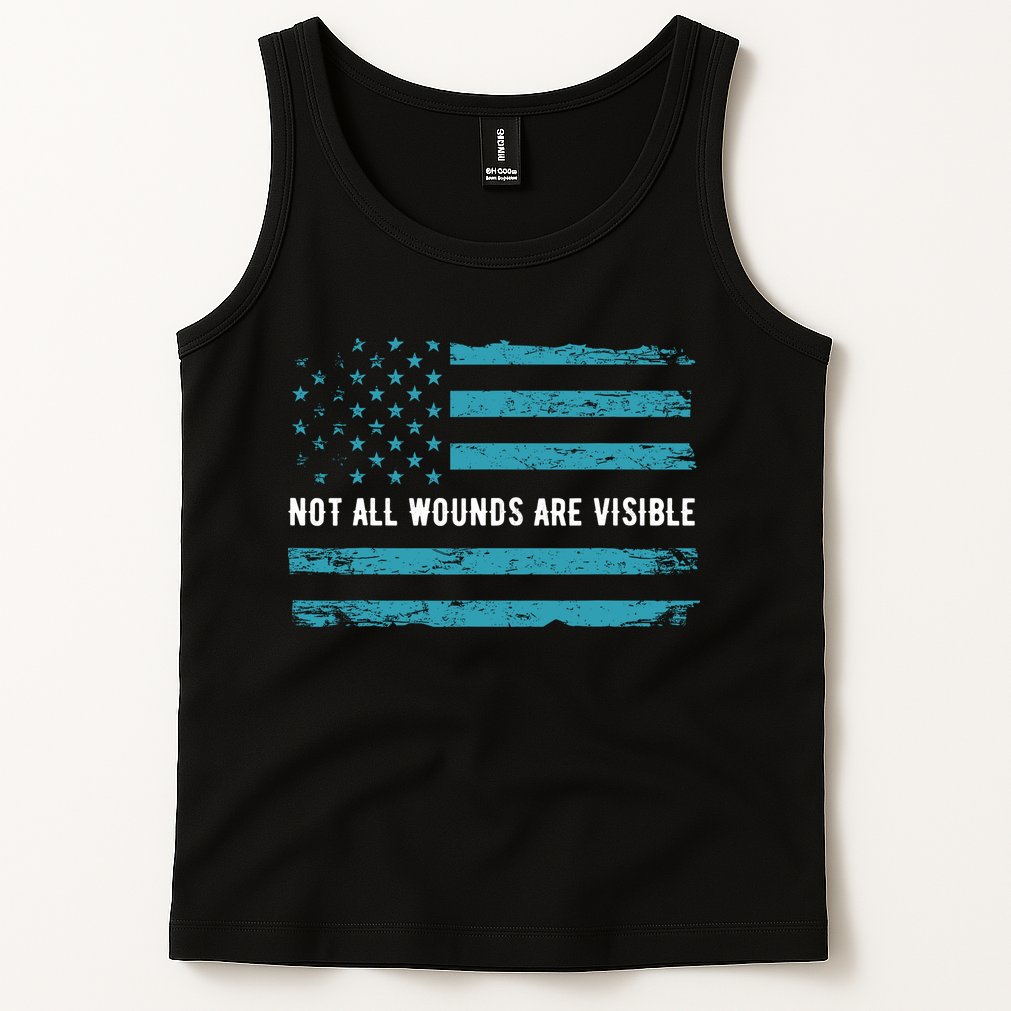 Ptsd Awareness Us Flag In Teal Color T Warrior Gift Tank Top