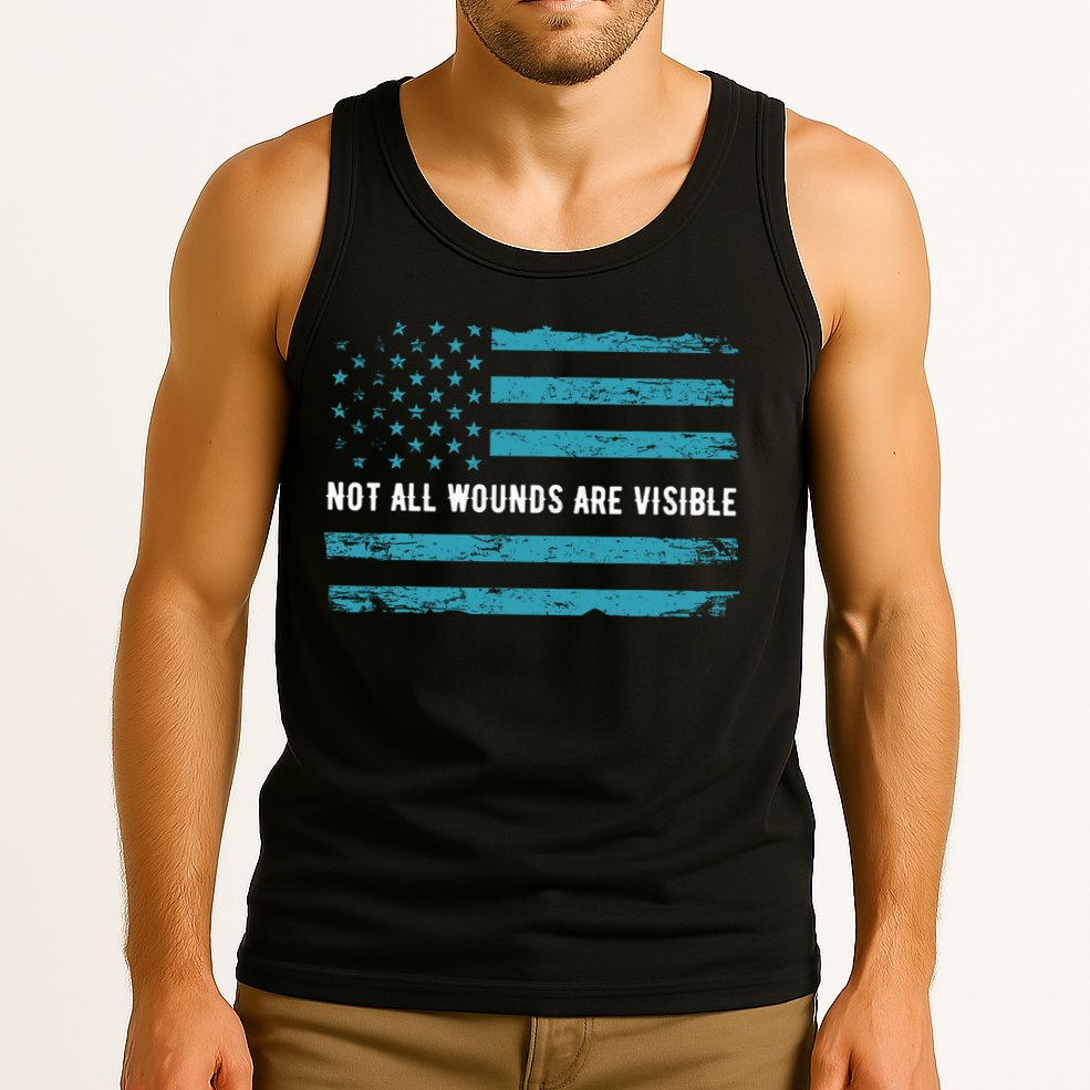 Ptsd Awareness Us Flag In Teal Color T Warrior Gift Tank Top
