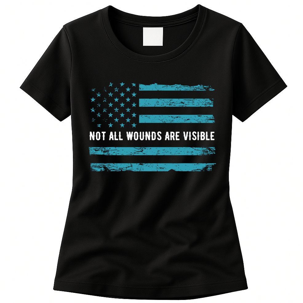 Ptsd Awareness Us Flag In Teal Color T Warrior Gift Womens T-Shirt