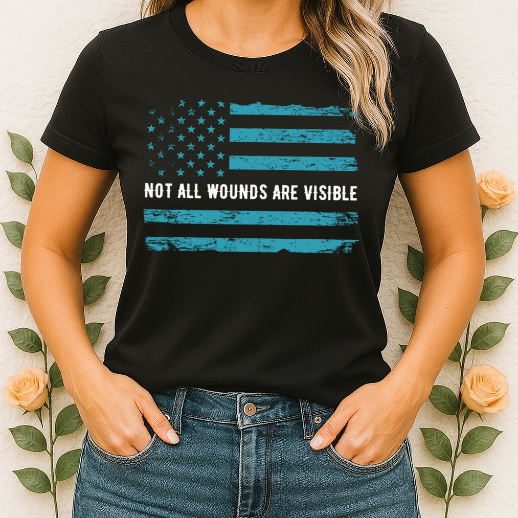 Ptsd Awareness Us Flag In Teal Color T Warrior Gift Womens T-Shirt