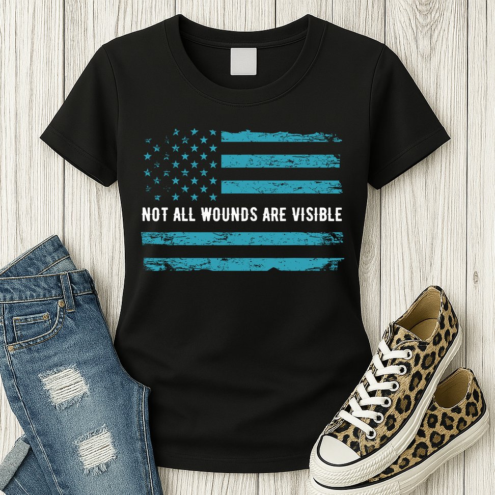 Ptsd Awareness Us Flag In Teal Color T Warrior Gift Womens T-Shirt