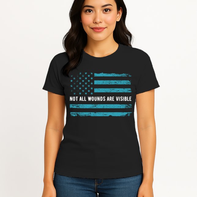 Ptsd Awareness Us Flag In Teal Color T Warrior Gift Womens T-Shirt