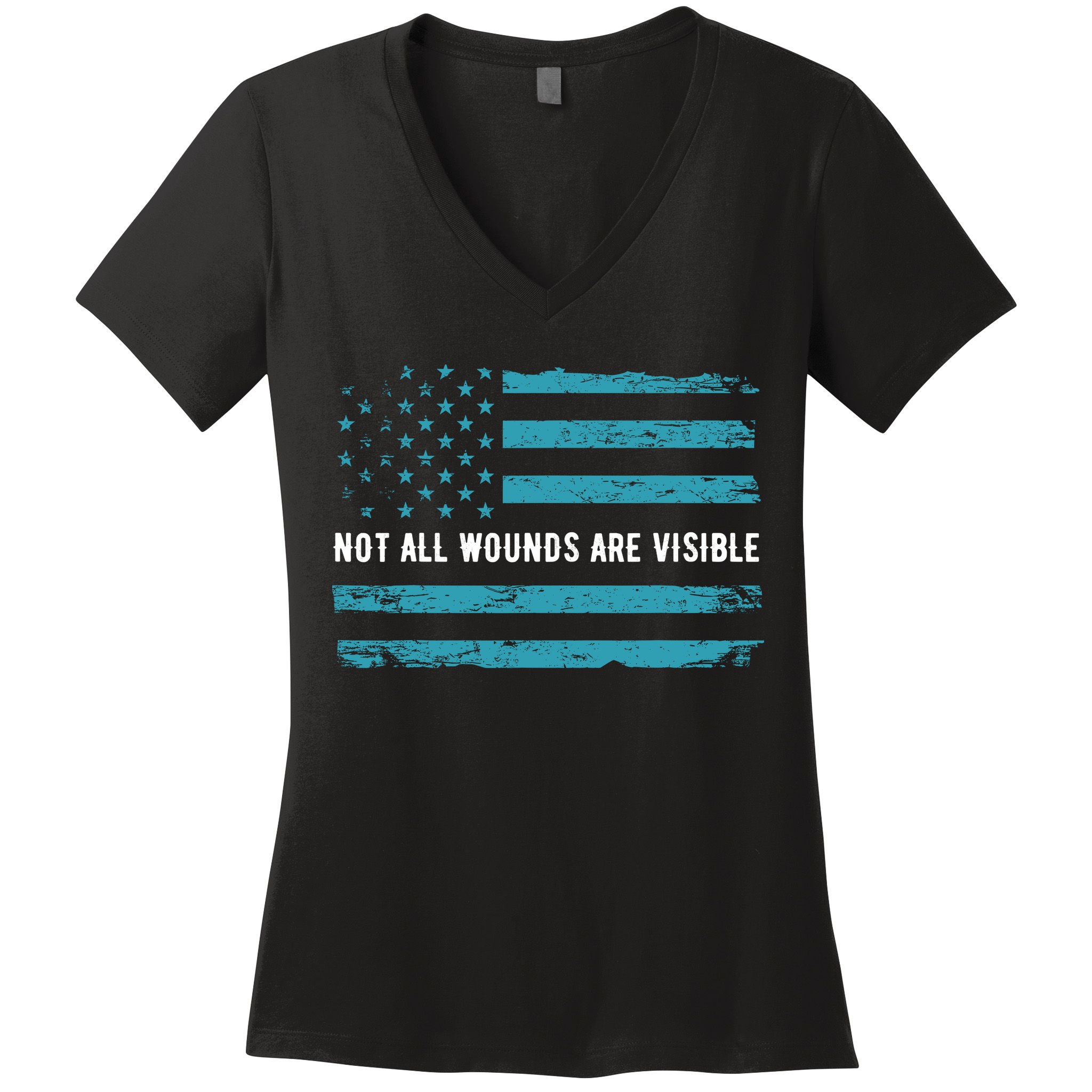 Ptsd Awareness Us Flag In Teal Color T Warrior Gift Women's V-Neck T-Shirt