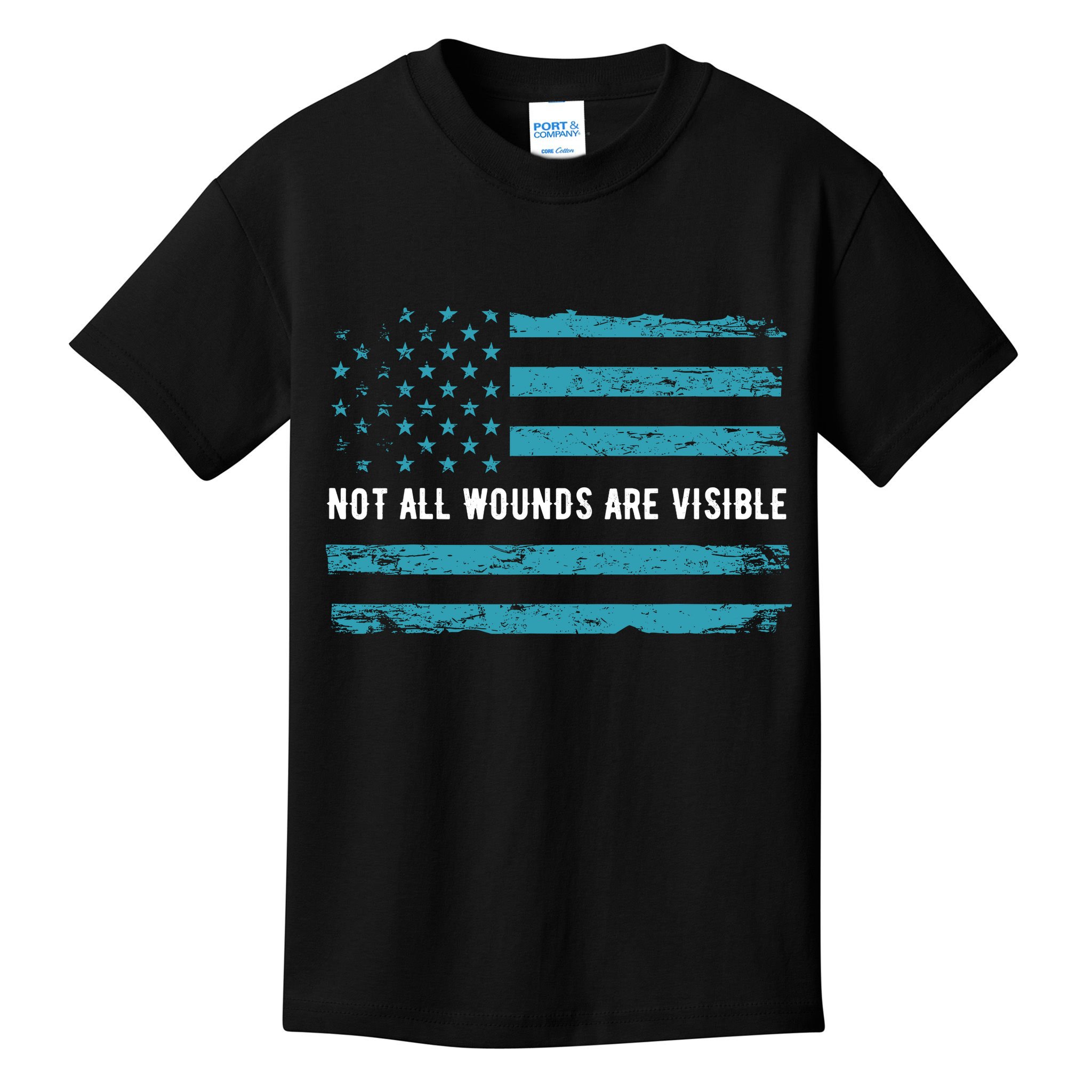 Ptsd Awareness Us Flag In Teal Color T Warrior Gift Kids T-Shirt
