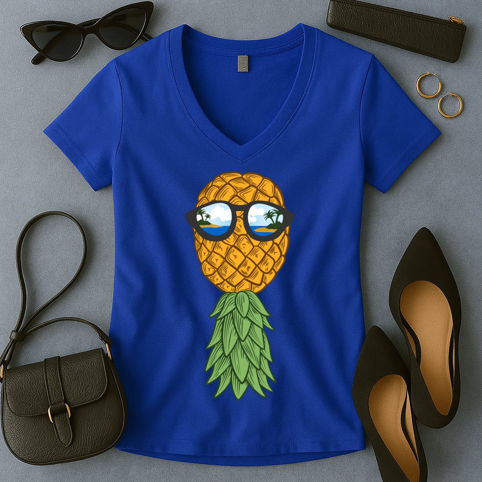 Polyamory And Upside Down Pineapple Summer Vacation Cruise Meaningful Gift Women's V-Neck T-Shirt