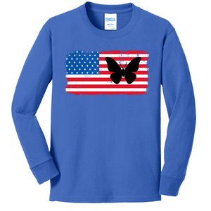 Patriotic American Usa Flag Butterfly Great Gift 4th Of July Flag Cool Gift Kids Long Sleeve Shirt