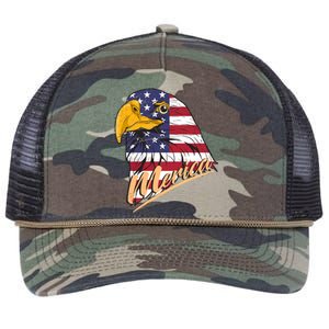 Proud American Us Flag Liberty Merica Patriotic Bald Eagle Gift Retro Rope Trucker Hat Cap