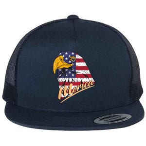 Proud American Us Flag Liberty Merica Patriotic Bald Eagle Gift Flat Bill Trucker Hat