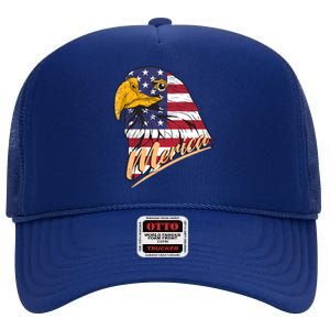 Proud American Us Flag Liberty Merica Patriotic Bald Eagle Gift High Crown Mesh Back Trucker Hat