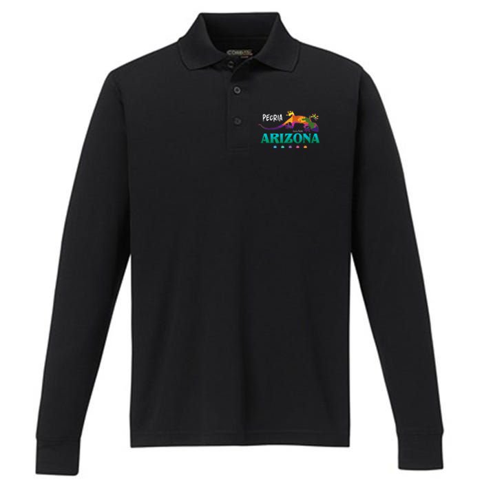 Peoria Arizona Usa Desert Gecko Lizard Vacation Souvenir Performance Long Sleeve Polo