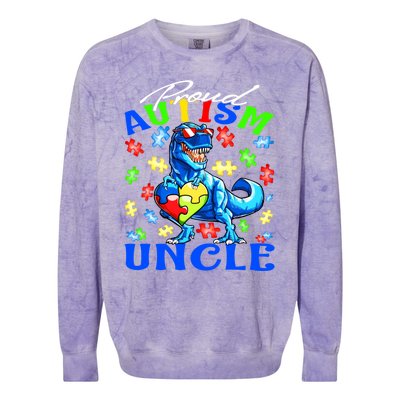 Proud Autism Uncle Dinosaur Autism Awareness Cool Gift Colorblast Crewneck Sweatshirt