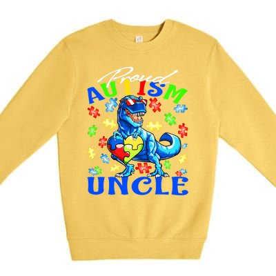 Proud Autism Uncle Dinosaur Autism Awareness Cool Gift Premium Crewneck Sweatshirt