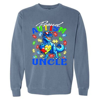 Proud Autism Uncle Dinosaur Autism Awareness Cool Gift Garment-Dyed Sweatshirt