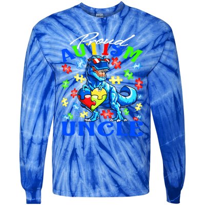 Proud Autism Uncle Dinosaur Autism Awareness Cool Gift Tie-Dye Long Sleeve Shirt