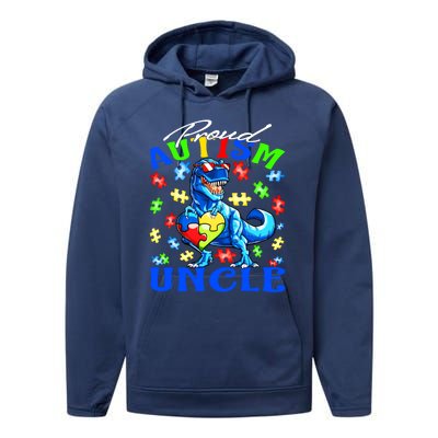 Proud Autism Uncle Dinosaur Autism Awareness Cool Gift Performance Fleece Hoodie