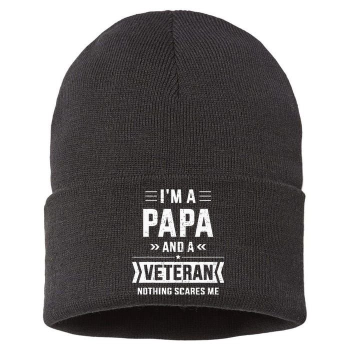 Papa And Veteran Nothing Scares Me For Fathers Day Sustainable Knit Beanie