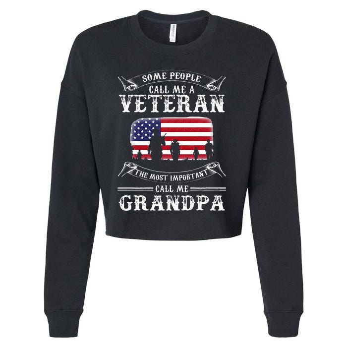 Proud Army Veteran Grandpa Fathers Day Gifts Cropped Pullover Crew